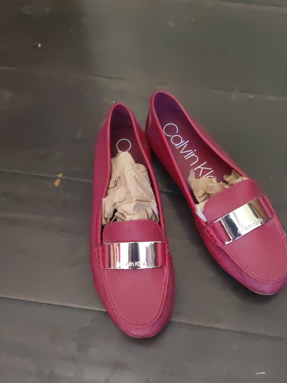 Calvin Klein Women's Magenta Loafers with Silver Hardware